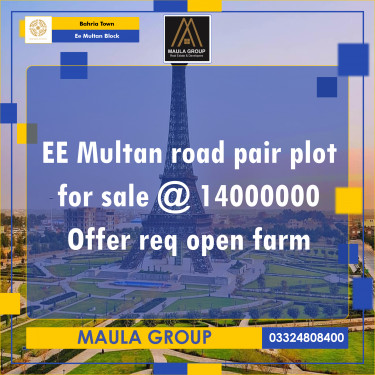 1 Kanal Residential Plot for Sale in Sector D - EE Multan Block -  Bahria Town, Lahore - (BP-366471)