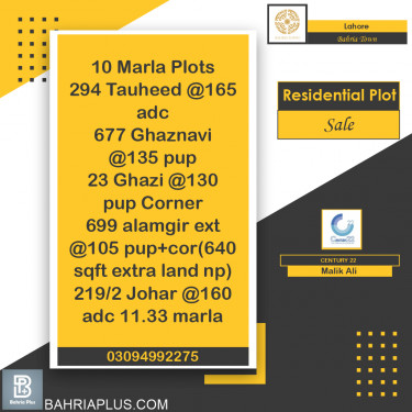 10 Marla Residential Plot for Sale in Bahria Town, Lahore - (BP-366764)