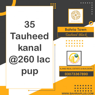 20 Marla Residential Plot for Sale in Sector F - Tauheed Block -  Bahria Town, Lahore - (BP-367427)