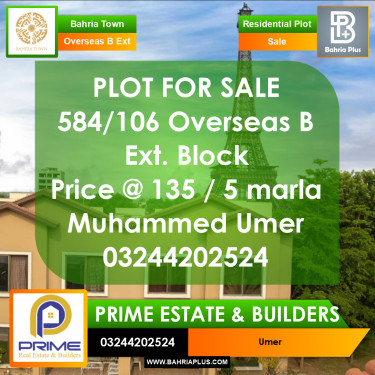5 Marla Residential Plot for Sale in Overseas B Ext -  Bahria Town, Lahore - (BP-367437)