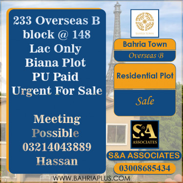 10 Marla Residential Plot for Sale in Overseas B -  Bahria Town, Lahore - (BP-367460)