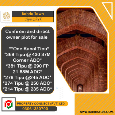1 Kanal Residential Plot for Sale in Sector F - Tipu Sultan Block -  Bahria Town, Lahore - (BP-368075)