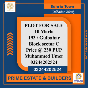 10 Marla Residential Plot for Sale in Sector C - Gulbahar Block -  Bahria Town, Lahore - (BP-368227)
