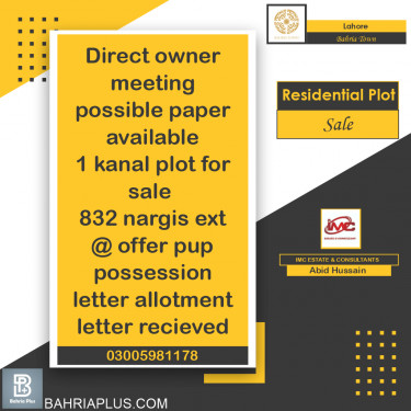 Residential Plot for Sale in Bahria Town, Lahore - (BP-368272)