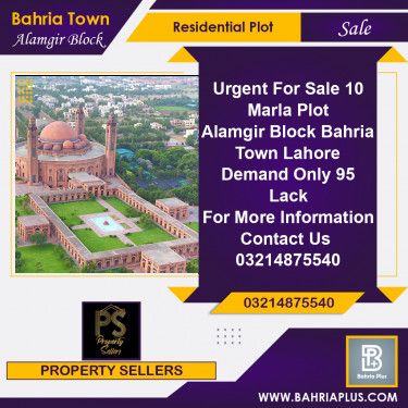 10 Marla Residential Plot for Sale in Sector F - Alamgir Block -  Bahria Town, Lahore - (BP-368478)