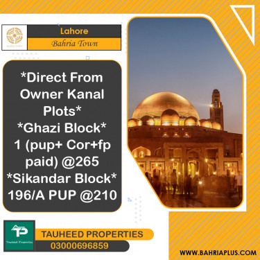 1 Kanal Residential Plot for Sale in Bahria Town, Lahore - (BP-368989)