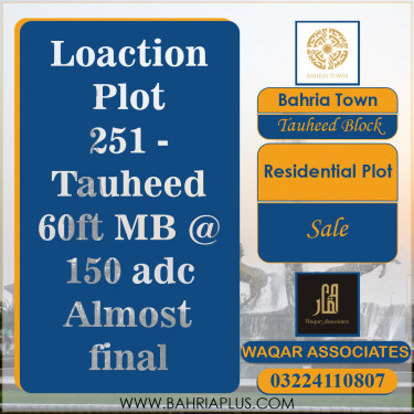 10 Marla Residential Plot for Sale in Sector F - Tauheed Block -  Bahria Town, Lahore - (BP-369346)
