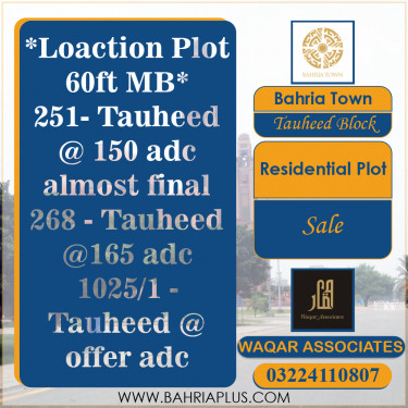 10 Marla Residential Plot for Sale in Sector F - Tauheed Block -  Bahria Town, Lahore - (BP-369526)