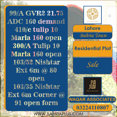 Residential Plot for Sale in Bahria Town, Lahore - (BP-369535)