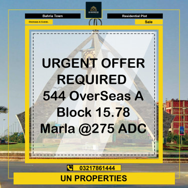 15.78 Marla Residential Plot for Sale in Overseas A / Awais Qarni Commercial -  Bahria Town, Lahore - (BP-369689)