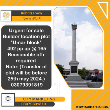 Residential Plot for Sale in Sector B - Umer Block -  Bahria Town, Lahore - (BP-370315)