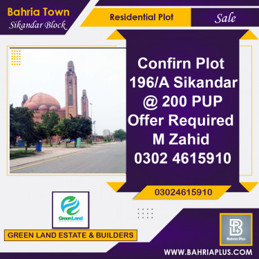 20 Kanal Residential Plot for Sale in Sector F - Sikander Block -  Bahria Town, Lahore - (BP-371154)