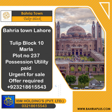 10 Marla Residential Plot for Sale in Sector C - Tulip Block -  Bahria Town, Lahore - (BP-371425)