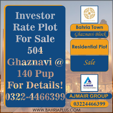 10 Marla Residential Plot for Sale in Sector F - Ghaznavi Block -  Bahria Town, Lahore - (BP-371533)