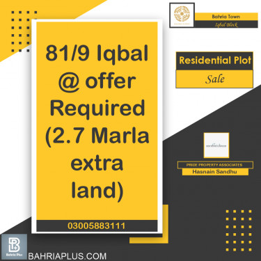 5 Marla Residential Plot for Sale in Sector E - Iqbal Block -  Bahria Town, Lahore - (BP-371609)
