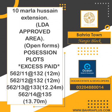 10 Marla Residential Plot for Sale in Sector C - Nargis/Hussain Block -  Bahria Town, Lahore - (BP-371711)