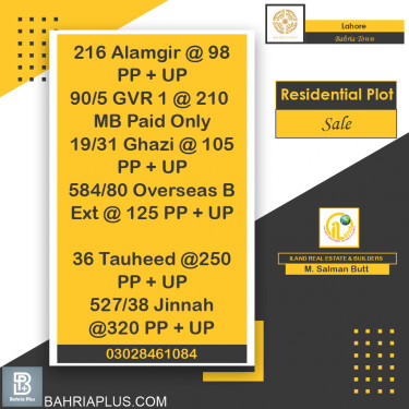 Residential Plot for Sale in Bahria Town, Lahore - (BP-372017)