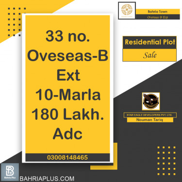10 Marla Residential Plot for Sale in Overseas B Ext -  Bahria Town, Lahore - (BP-372907)