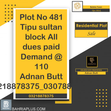 10 Marla Residential Plot for Sale in Sector F - Tipu Sultan Block -  Bahria Town, Lahore - (BP-372958)