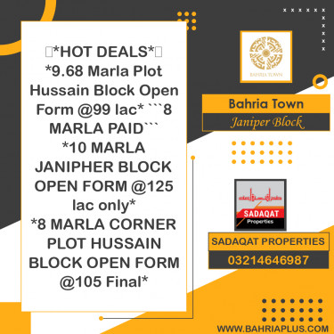 10 Marla Residential Plot for Sale in Sector C - Janiper Block -  Bahria Town, Lahore - (BP-373009)