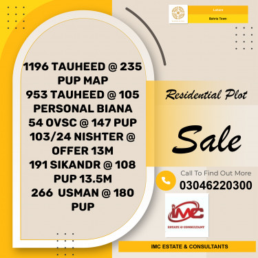 Residential Plot for Sale in Bahria Town, Lahore - (BP-373105)