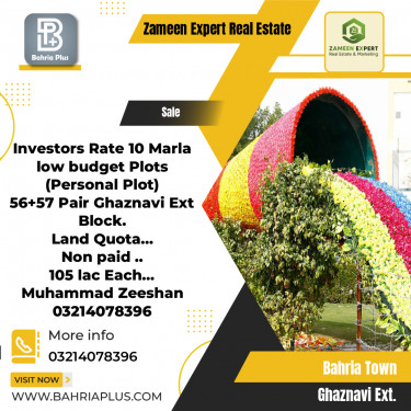 10 Marla Residential Plot for Sale in Sector F - Ghaznavi Ext. Block -  Bahria Town, Lahore - (BP-373360)