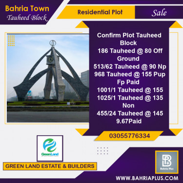 10 Marla Residential Plot for Sale in Sector F - Tauheed Block -  Bahria Town, Lahore - (BP-373570)