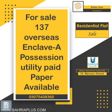 10 Marla Residential Plot for Sale in Overseas A -  Bahria Town, Lahore - (BP-373572)