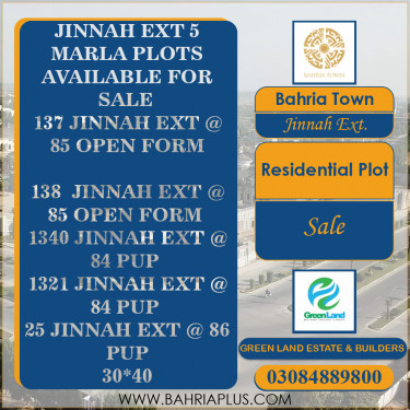 5 Marla Residential Plot for Sale in Sector E - Jinnah Ext. Block -  Bahria Town, Lahore - (BP-373603)