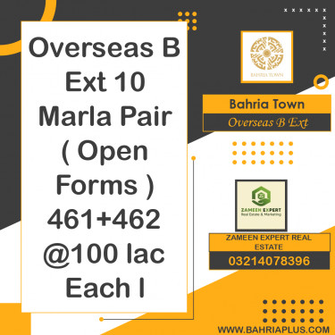 10 Marla Residential Plot for Sale in Overseas B Ext -  Bahria Town, Lahore - (BP-373649)