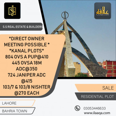1 Kanal Residential Plot for Sale in Bahria Town, Lahore - (BP-373655)