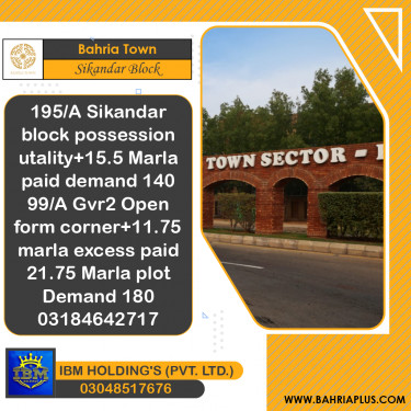 15.5 Marla Residential Plot for Sale in Sector F - Sikander Block -  Bahria Town, Lahore - (BP-373730)