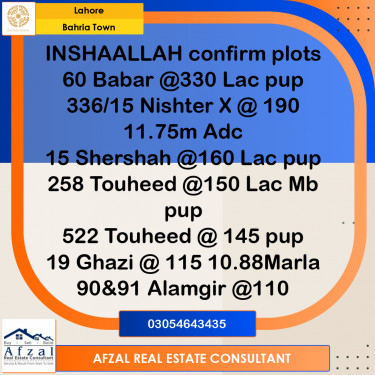 Residential Plot for Sale in Bahria Town, Lahore - (BP-374053)