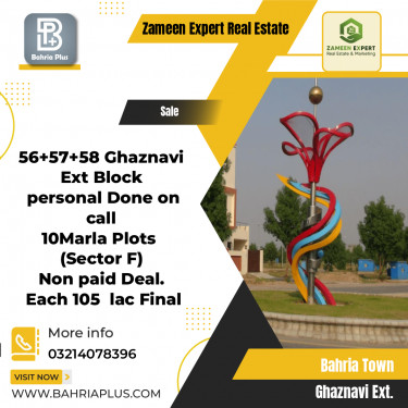 10 Marla Residential Plot for Sale in Sector F - Ghaznavi Ext. Block -  Bahria Town, Lahore - (BP-374227)