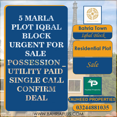5 Marla Residential Plot for Sale in Sector E - Iqbal Block -  Bahria Town, Lahore - (BP-374372)
