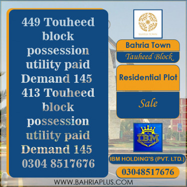 10 Marla Residential Plot for Sale in Sector F - Tauheed Block -  Bahria Town, Lahore - (BP-374487)