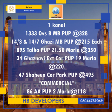 1 Kanal Residential Plot for Sale in Bahria Town, Lahore - (BP-374601)