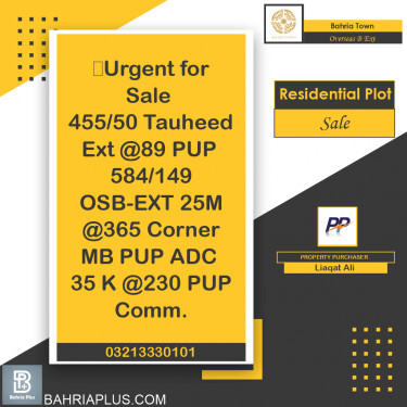 25 Marla Residential Plot for Sale in Overseas B Ext -  Bahria Town, Lahore - (BP-374635)