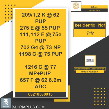 Residential Plot for Sale in Bahria Town, Lahore - (BP-374836)