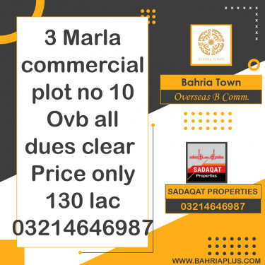 3 Marla Residential Plot for Sale in Overseas B Commercial -  Bahria Town, Lahore - (BP-374999)