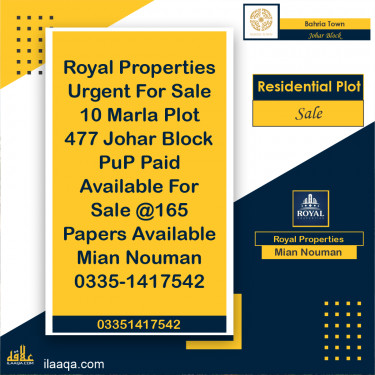 10 Marla Residential Plot for Sale in Sector E - Johar Block -  Bahria Town, Lahore - (BP-375179)