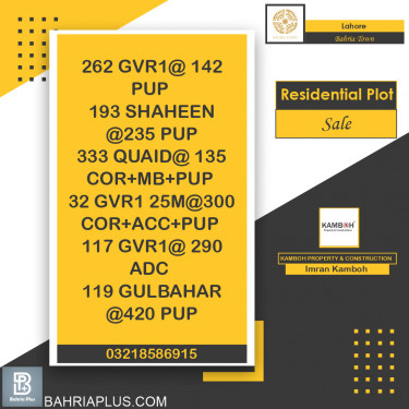 Residential Plot for Sale in Bahria Town, Lahore - (BP-375334)