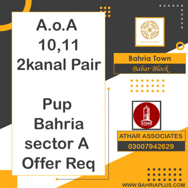 2 Kanal Residential Plot for Sale in Sector A - Babar Block -  Bahria Town, Lahore - (BP-375391)
