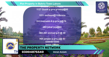 Residential Plot for Sale in Bahria Town, Lahore - (BP-38578)