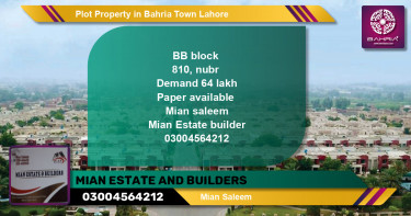 Residential Plot for Sale in Bahria Town, Lahore - (BP-38619)