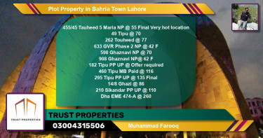 Residential Plot for Sale in Bahria Town, Lahore - (BP-39052)