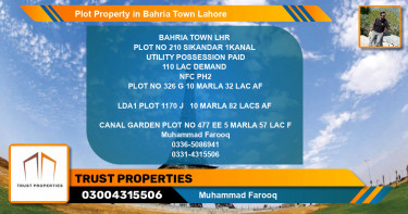 Residential Plot for Sale in Bahria Town, Lahore - (BP-39056)