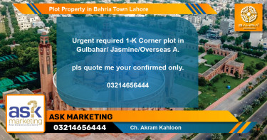 Residential Plot for Sale in Bahria Town, Lahore - (BP-39074)