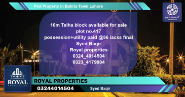Residential Plot for Sale in Bahria Town, Lahore - (BP-39650)