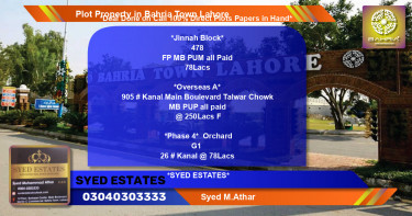 Residential Plot for Sale in Bahria Town, Lahore - (BP-40026)